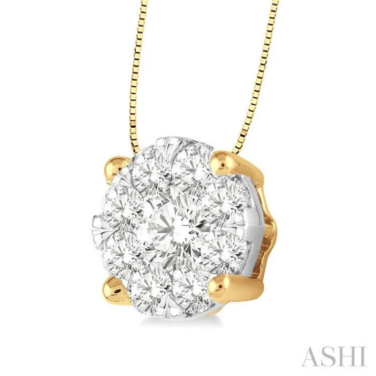 1/2 Ctw Lovebright Round Cut Diamond Pendant in 14K Yellow and White Gold with Chain