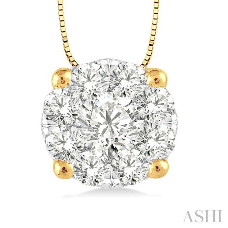 1/4 Ctw Lovebright Round Cut Diamond Pendant in 14K Yellow and White Gold with Chain