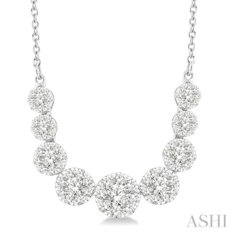 1 Ctw Round Cut Lovebright Diamond Necklace in 14K White Gold