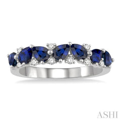 1/6 ctw Pear Shape 4X3MM Sapphire and Round Cut Diamond Precious Band in 14K White Gold