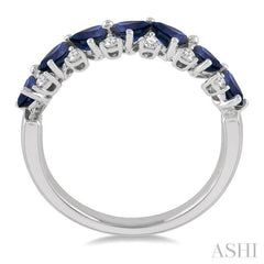 1/6 ctw Pear Shape 4X3MM Sapphire and Round Cut Diamond Precious Band in 14K White Gold