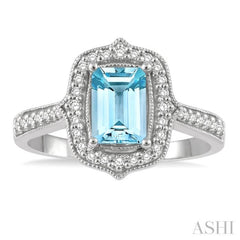 1/4 Ctw Cushion Shape 8x6MM Aquamarine and Round Cut Diamond Precious Ring in 14K White Gold