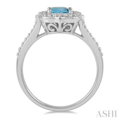 1/4 Ctw Cushion Shape 8x6MM Aquamarine and Round Cut Diamond Precious Ring in 14K White Gold