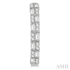 1 ctw Basket Weave Baguette and Round Cut Diamond Hoop Earrings in 14K White Gold