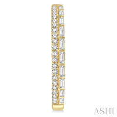 1 Ctw Baguette and Round Cut Diamond Fashion Hoop Earring in 14K Yellow Gold