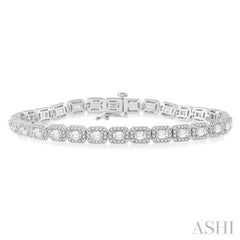 6 Ctw Emerald & Round Cut Diamond Halo Tennis Bracelet in 14K White Gold