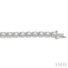 6 Ctw Emerald & Round Cut Diamond Halo Tennis Bracelet in 14K White Gold