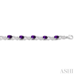 1/10 Ctw Round Cut Diamond & 7x5 MM Oval Cut Amethyst Semi Precious Infinity Bracelet in Sterling Silver