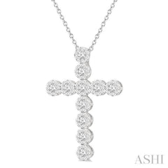 2 Ctw Lovebright Round Cut Diamond Cross Pendant in 14K White Gold with chain