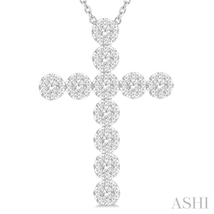 2 Ctw Lovebright Round Cut Diamond Cross Pendant in 14K White Gold with chain