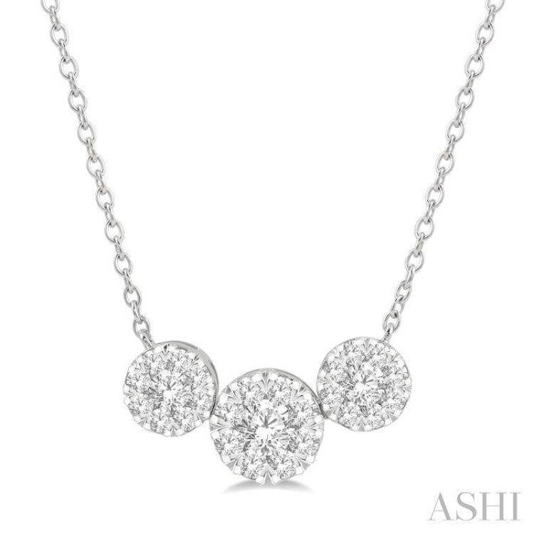 1 1/2 Ctw 3-Stone Lovebright Round Cut Diamond Necklace in 14K White Gold