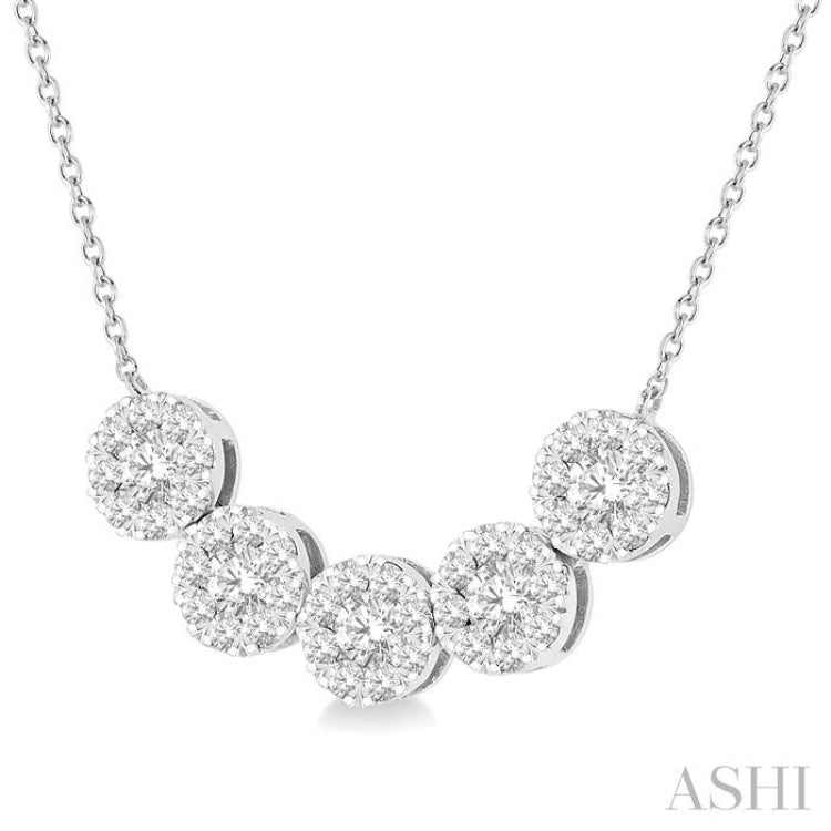 1/2 ctw 5-Stone Circular Mount Lovebright Round Cut Diamond Necklace in 14K White Gold