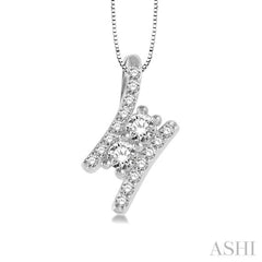 3/8 Ctw Twin Center Parallel Bar Round Cut Diamond 2Stone Pendant With Link Chain in 14K White Gold