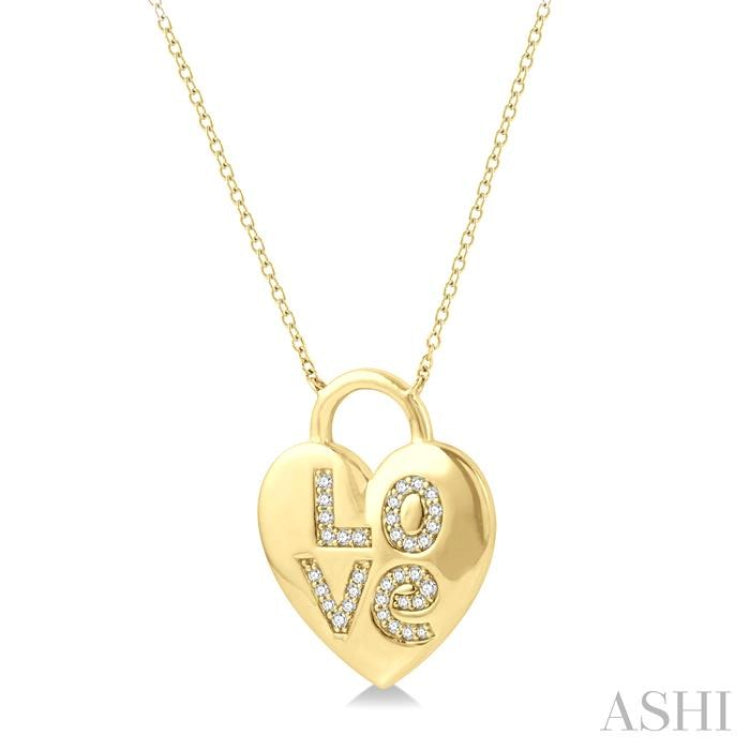 1/6 Ctw Heart Lock Round Cut Diamond Pendant With Chain in 10K Yellow Gold