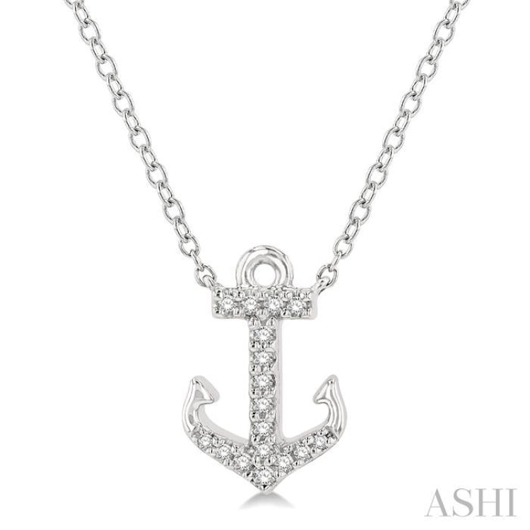 1/10 Ctw Anchor Round Cut Diamond Petite Fashion Pendant With Chain in 10K White Gold