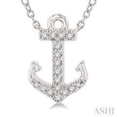 1/10 Ctw Anchor Round Cut Diamond Petite Fashion Pendant With Chain in 10K White Gold