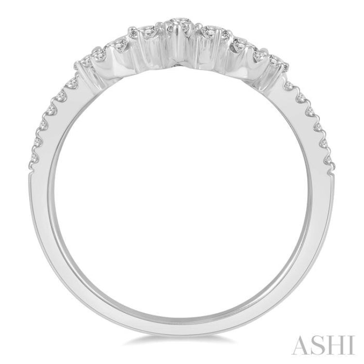 1/4 ctw Alternating Marquise and Circular Mount Round Cut Diamond Curved Wedding Band in 14K White Gold