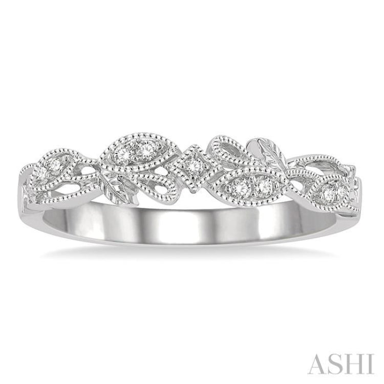 1/20 ctw Leaf Lattice Round Cut Diamond Wedding Band in 14K White Gold