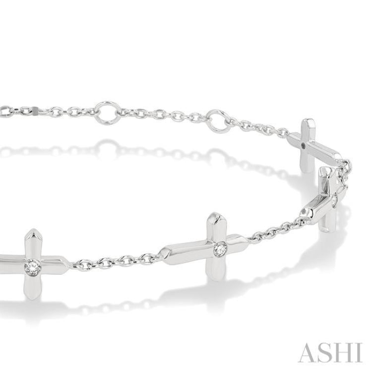 1/6 Ctw Cross Charm Round Cut Diamond Station Bracelet in 10K White Gold