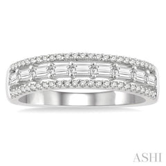 1/2 Ctw Triple Row Baguette and Round Cut Diamond Fashion Band in 14K White Gold