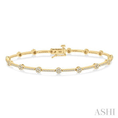 1 Ctw Cluster Round Cut Diamond Bar Link Bracelet in 10K Yellow Gold