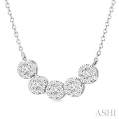 1/3 ctw 5-Stone Circular Mount Lovebright Round Cut Diamond Necklace in 14K White Gold