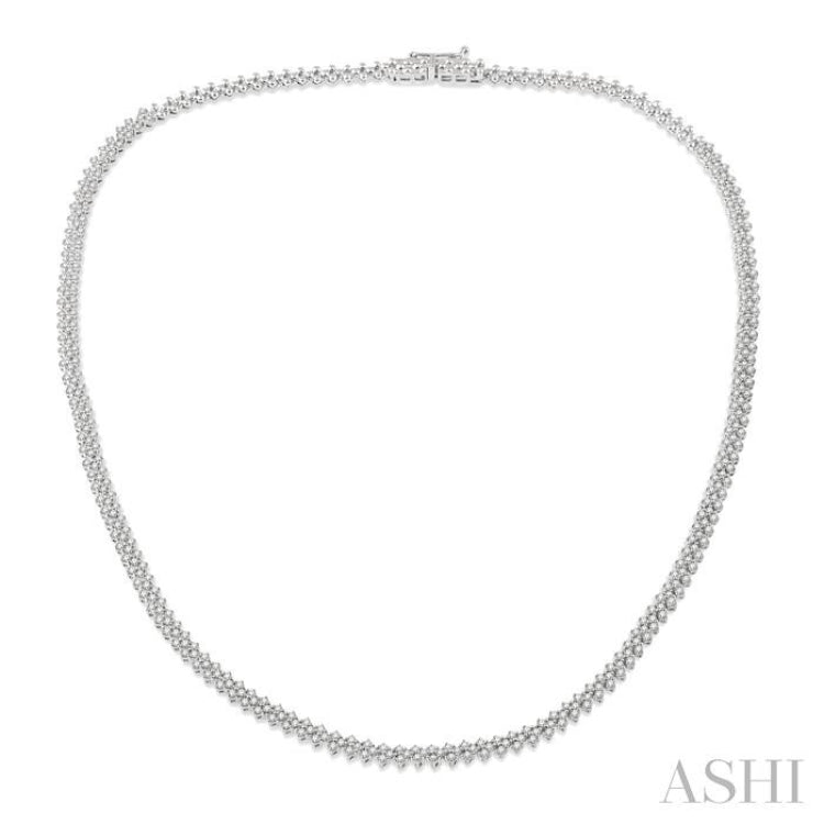 3 Ctw Chevron Round Cut Diamond Tennis Necklace in 14K White Gold