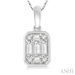 1/3 Ctw Octagonal Shape Baguette and Round Cut Diamond Pendant With Chain in 14K White Gold