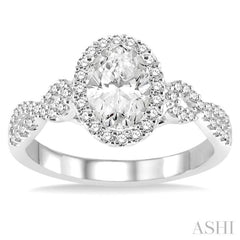 1/4 Ctw Twisted Shank Oval Shape Semi-Mount Round Cut Diamond Engagement Ring in 14K White Gold