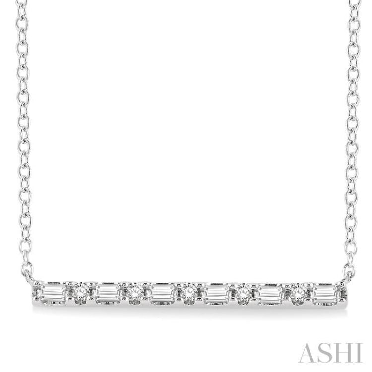 1/6 Ctw Baguette and Round Cut Diamond Petite Bar Necklace in 10K White Gold