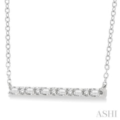 1/6 Ctw Baguette and Round Cut Diamond Petite Bar Necklace in 10K White Gold