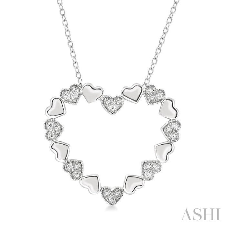 1/20 Ctw Puffed Heart Plain and Round Cut Diamond Fashion Pendant With Chain in Sterling Silver