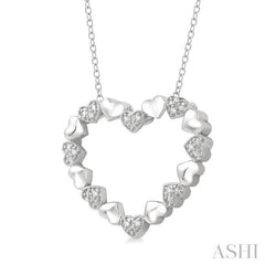 1/20 Ctw Puffed Heart Plain and Round Cut Diamond Fashion Pendant With Chain in Sterling Silver