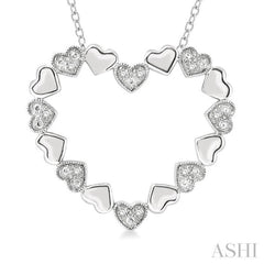 1/20 Ctw Puffed Heart Plain and Round Cut Diamond Fashion Pendant With Chain in Sterling Silver