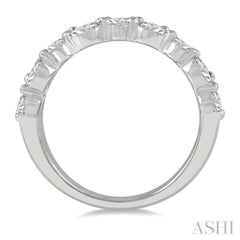 1 1/2 Ctw Triple Row Baguette, Marquise and Round Cut Diamond Fashion Band in 14K White Gold