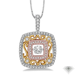 1/2 Ctw Round Cut Diamond Emotion Pendant in 14K Tri Color Gold with Chain