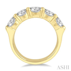 3 Ctw 5 Stone Round Cut Diamond Wedding Band in 14K Yellow Gold