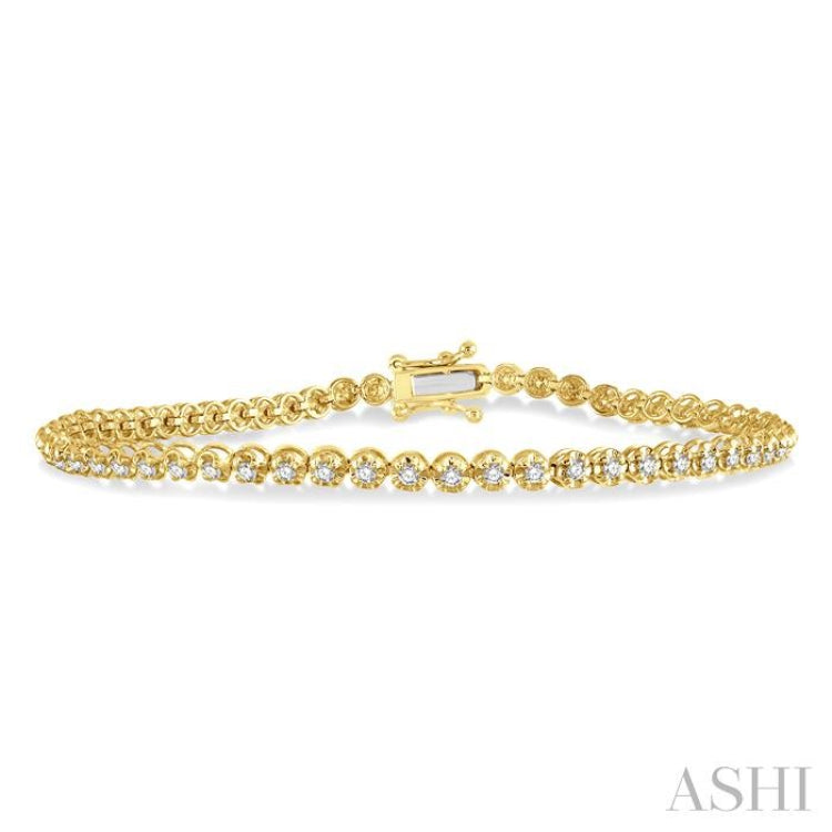 1 Ctw Round Cut Diamond Illusion Tennis Bracelet in 10K Yellow Gold