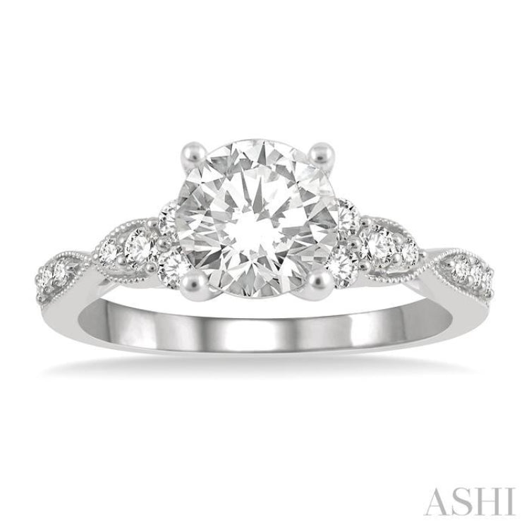 1/4 ctw Carved Shank Round Cut Diamond Semi Mount Engagement Ring in 14K White Gold