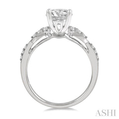 1/4 ctw Carved Shank Round Cut Diamond Semi Mount Engagement Ring in 14K White Gold