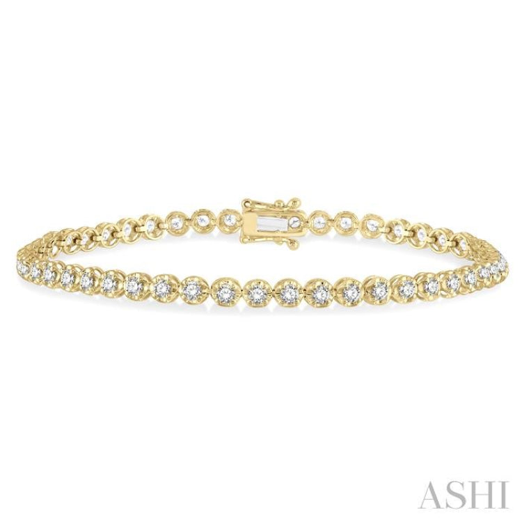 2 Ctw Round Cut Diamond Illusion Tennis Bracelet in 10K Yellow Gold