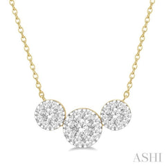 2 Ctw 3-Stone Lovebright Round Cut Diamond Necklace in 14K Yellow and White Gold