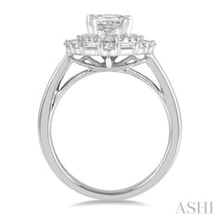 3/4 ctw Oval Shape Baguette and Round Cut Diamond Semi-Mount Engagement Ring in 14K White Gold