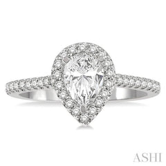 1/2 Ctw Pear Shape Semi-Mount Diamond Engagement Ring in 14K White Gold