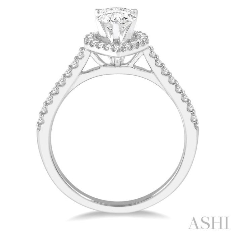 1/2 Ctw Pear Shape Semi-Mount Diamond Engagement Ring in 14K White Gold