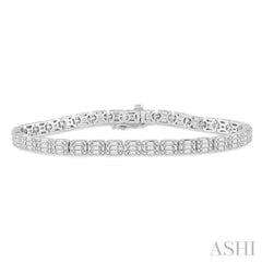 3 1/4 Ctw Fusion Baguette and Round Cut Diamond Tennis Bracelet in 14K White Gold