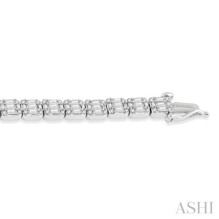 3 1/4 Ctw Fusion Baguette and Round Cut Diamond Tennis Bracelet in 14K White Gold