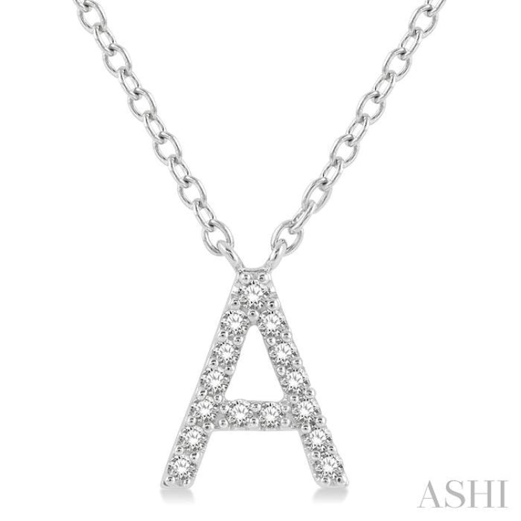 1/20 Ctw Initial 'A' Round Cut Diamond Pendant With Chain in 14K White Gold