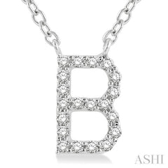 1/20 Ctw Initial 'B' Round Cut Diamond Pendant With Chain in 14K White Gold