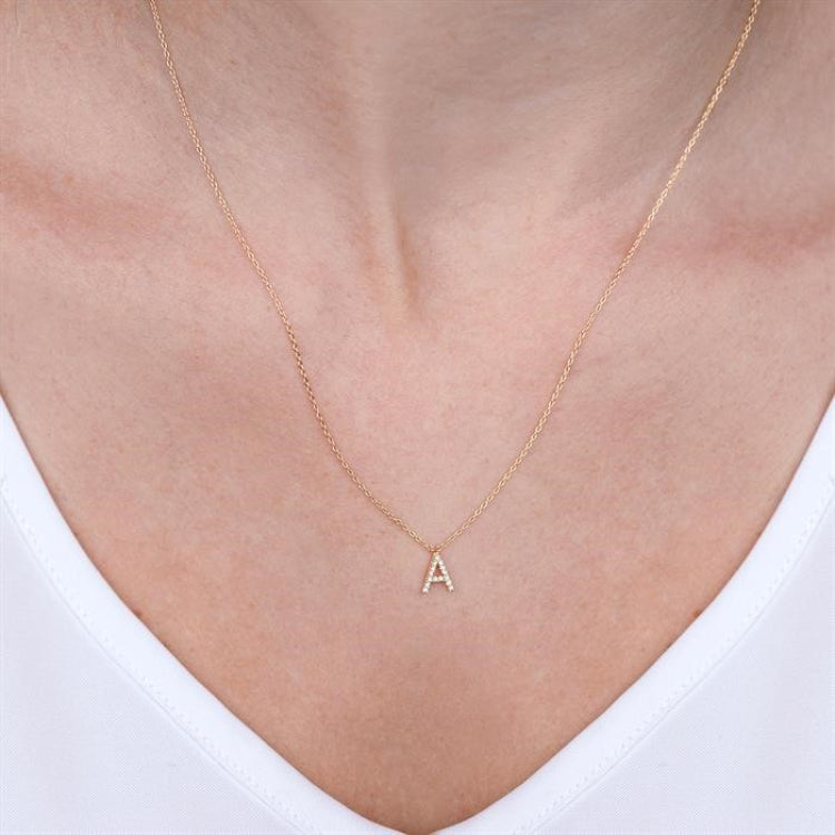 1/20 Ctw Initial 'D' Round Cut Diamond Pendant With Chain in 14K White Gold